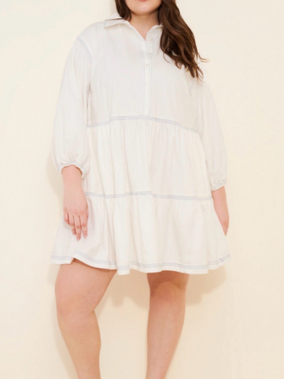 Maeve white "The Bettina" tiered shirt dress with contrast stitching XL